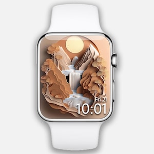 Quadrante Apple Watch, sfondo 3D per orologio, quadrante smartwatch Cascata, quadrante Boho beige, quadrante paesaggio, regalo per lei, colori neutri