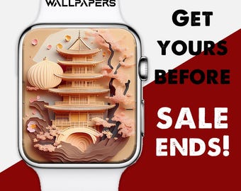 1 DOLLAR+ Apple Watch face, 3D Boho Japanese Landscape wallpaper, Neutral beige smartwatch face, Autumn colours watch background, watch face