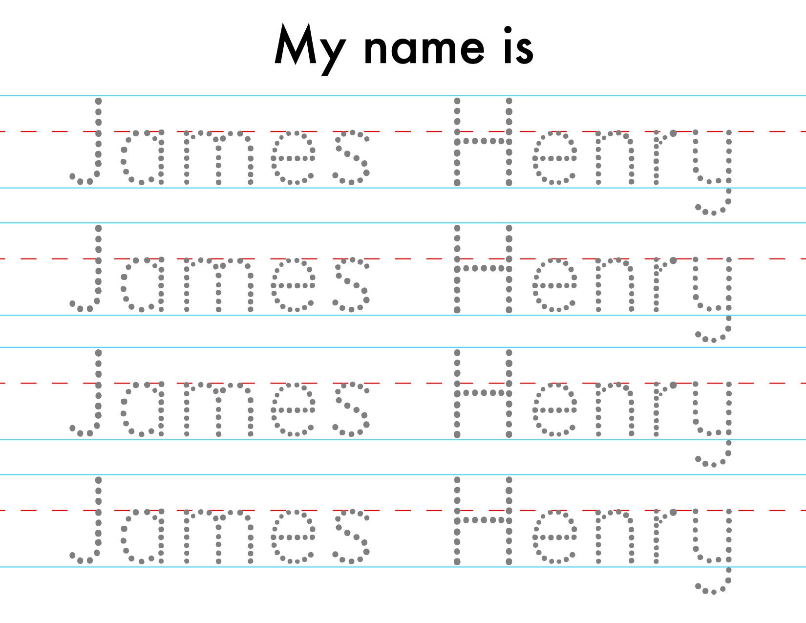 Name Tracing Worksheets, Personalized Name Tracing, Red and Blue Lines,  Printable Names for Pre School and Kindergarten Kids, Learn to Write - Etsy, image size:1650x1275