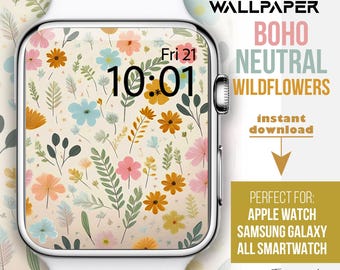 Apple Watch face, colourful Pastel Floral watch wallpaper, Neutral tone watch face, smartwatch face, Boho beige botanical, Spring watch face