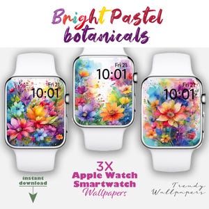 Sfondo Apple Watch, Sfondi estetici pastello luminosi, Quadrante floreale Apple Watch, Sfondo Smartwatch, Fiori acquerellati boho vivaci
