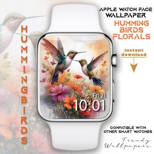 Quadrante Apple Watch, Sfondi Smartwatch, Sfondo Humming Bird Watch, Quadrante Primavera, Quadrante Wildflower Watch, Uccelli tropicali, acquerello