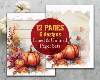 Ensemble de papeterie d'automne, papier à lettres numérique, journal créatif d'automne, ensemble journal citrouille, papier pour journal, feuilles d'automne rustiques, art vintage