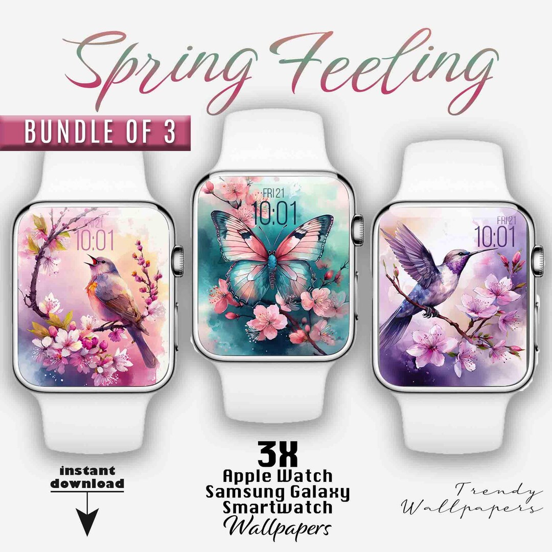 Watchfaces Spring Spring Apple Watch Face, Set of 3 Watercolor Pastel Floral Watch ...