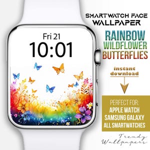 Quadrante Apple Watch, farfalla arcobaleno colorata, sfondo floreale per orologio, quadrante farfalla, quadrante smartwatch, giardino primaverile botanico boho
