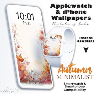 Apple Watch Wallpaper, iPhone wallpaper, Minimalist fall leaves, Apple Watch Accessories, Smartwatch Background, Phone Background, neutral