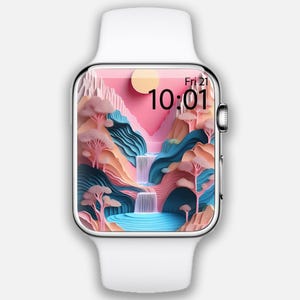 Quadrante Apple Watch, sfondo 3D per orologio, quadrante smartwatch Cascata, quadrante pastello, quadrante paesaggio, regalo per lei, sfondo rosa per orologio