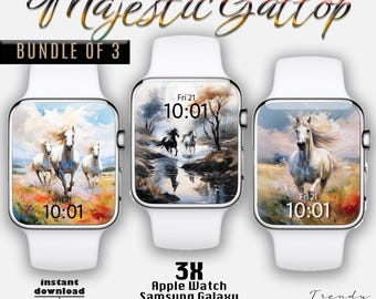 Majestic Horses Watch faces, Set of 3 beautiful horse apple watch wallpaper, impressionist oil painting, horse aesthetic watch background