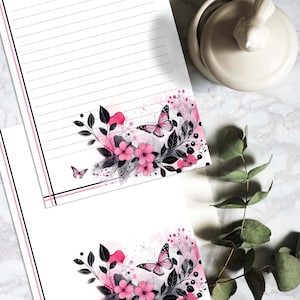 Writing Paper Set, Journal writing paper, 8.5x11, A4 paper, Printable sheets, Pretty Pink Spring botanical stationery paper sets, watercolor