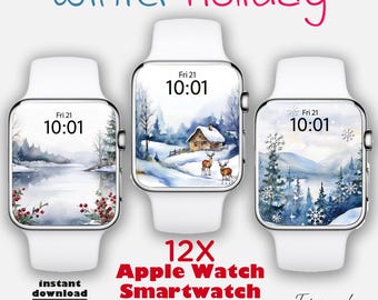 12 Apple Watch Wallpaper, Winter wallpapers, Winter Apple Watch face, Smartwatch Background, Digital Watch Face, winter landscape, snowflake