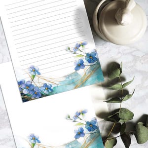 Juego de papel para escribir, papel para diario, 8,5 x 11, papel A4, hojas imprimibles, juegos de papel de papelería botánica Blue Spring, acuarela