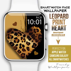 Apple Watch face, Leopard print smartwatch wallpapers, heart glitter Boho Abstract watch Background, Samsung Galaxy animal print watch face