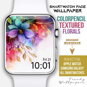 Sfondo per Apple Watch, sfondi estetici pastello arcobaleno, quadrante floreale per Apple Watch, sfondo per Smartwatch, disegno di fiori ad acquerello boho