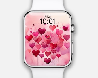 Quadrante Apple Watch con cuori rossi e rosa per San Valentino, sfondo per orologio con cuori rossi, quadrante Apple Watch con amore, sfondo per smartwatch, quadrante con cuori