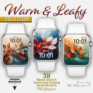 Sfondi per Apple Watch, set di 3 accessori autunnali per orologi, quadranti autunnali, sfondo per smartwatch, set di quadranti con foglie autunnali calde