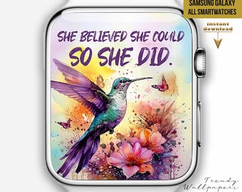 Apple Watch face, Smartwatch Wallpaper, HummingBird Watch Background, Spring Watch face, Wildflower hummingbird watercolor art, motivational