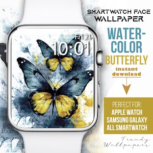 Apple Watch face, Yellow watercolor butterfly watch wallpaper, Butterfly watch face, smartwatch face, Boho Spring butterfly collage watch