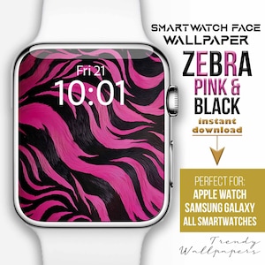 Apple Watch face, Zebra print smartwatch wallpaper, pink and black zebra stripes watch Background, Samsung Galaxy animal print watch face