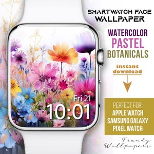 Sfondo Apple Watch, sfondi estetici pastello luminosi, quadrante floreale Apple Watch, sfondo Smartwatch, fiori pastello acquerellati boho