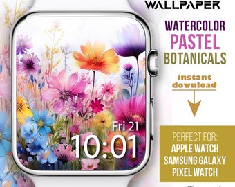 Tapeta na Apple Watch, jasne, pastelowe tapety estetyczne, kwiatowa tarcza Apple Watch, tło smartwatcha, pastelowe kwiaty w stylu boho w akwareli