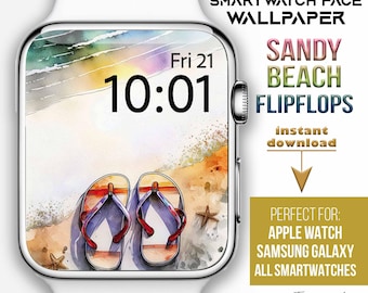 Apple Watch face, smartwatch wallpaper, Tropical beach slippers Watch Background, Summer flipflops Watch face, beach vacation watch face