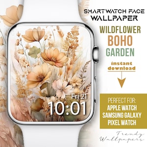 Quadrante Apple Watch, sfondi smartwatch, sfondo Boho beige botanico per orologio, Samsung Galaxy Watch, quadrante floreale, minimalista neutro