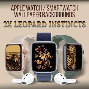 Apple Watch face, Set of 3 Leopard print smartwatch wallpapers, heart glitter Boho Abstract watch Background, Samsung Galaxy animal print