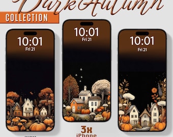 Dark Autumn Phone Wallpapers: Pumpkins & Botanicals (Set of 3 Digital Downloads)
