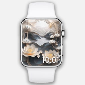 Quadrante Apple Watch, sfondo floreale 3D per orologio, quadrante smartwatch con fiore di loto, quadrante botanico, quadrante fiore primaverile, fiore bianco