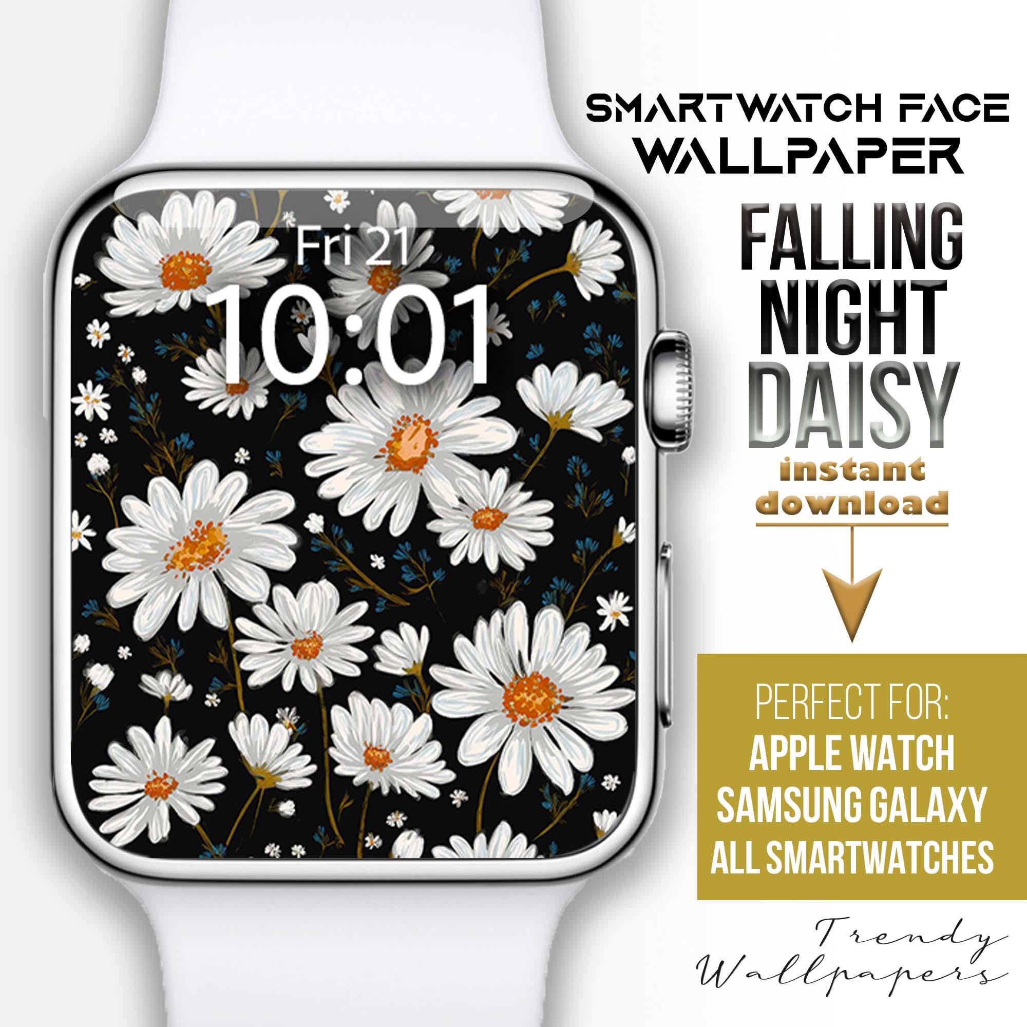 Apple Watchの文字盤、デイジーの花柄スマートウォッチの壁紙、ボタニカルウォッチの背景、白黒の文字盤、デイジーの文字盤、デイジーの花