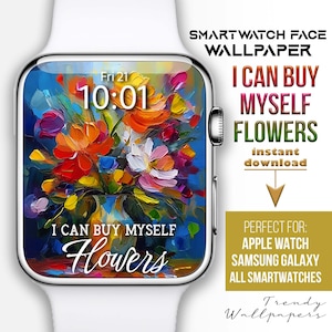 Quadrante Apple Watch, sfondo floreale colorato per orologio, quadrante dipinto a olio con texture, quadrante smartwatch, quadrante primaverile botanico Boho, citazione