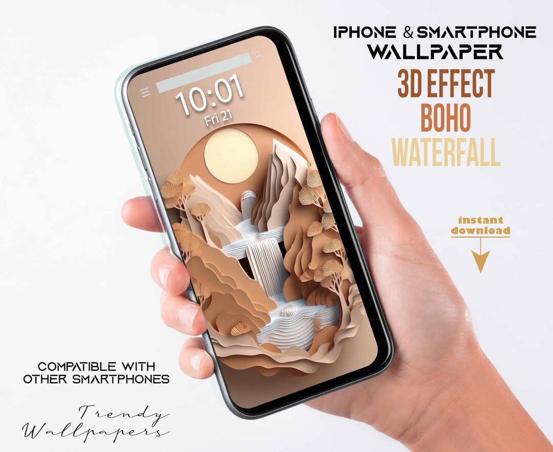 Phone Wallpaper, Smartphone Wallpaper, 3D Waterfall Pastel Phone Wallpaper,  Spring Phone Background, 3d Paper Beige Boho Landscape Artwork - Etsy, image size:1080x883