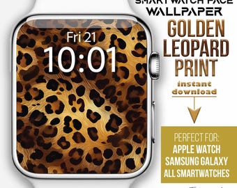 Apple Watch face, Leopard print smartwatch wallpapers, gold leopard animal print watch Background, Samsung Galaxy animal print watch face