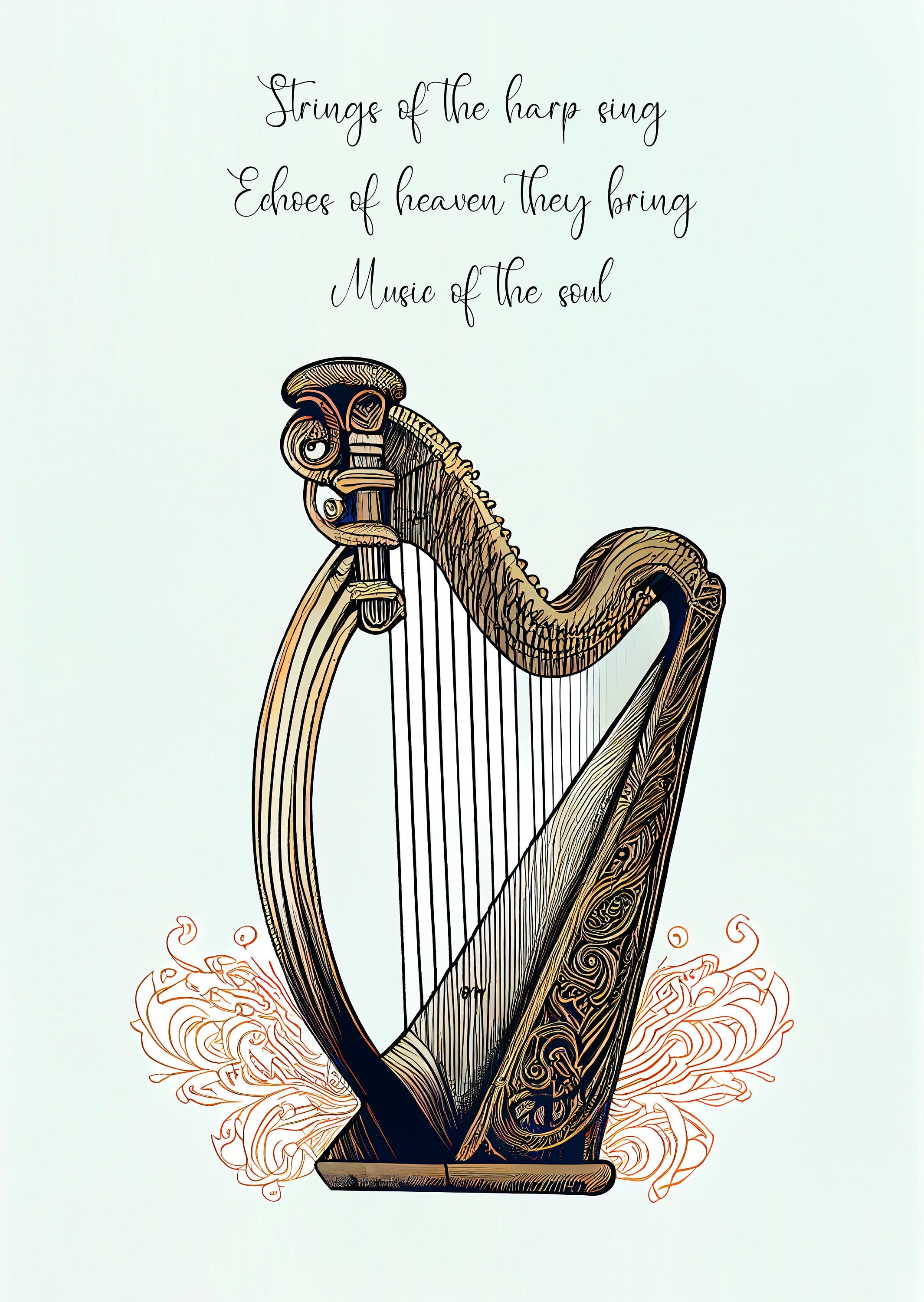 Harp Haiku Poster, Poetry, Sayings, Harp, Fantasy, Instrument, Digital Art Etsy