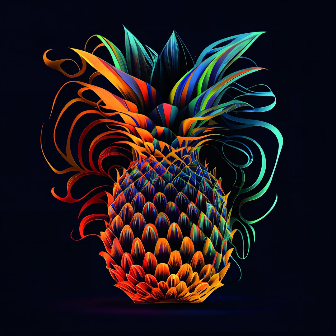 Pinapple Simoi The Miami Pinapple Digital Print, Kitchen, Fruits, Digital Art ...