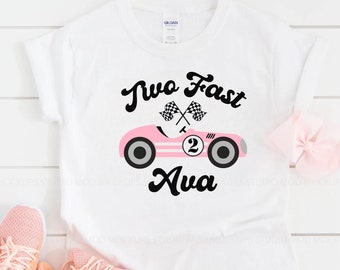 Personalized Two Fast Girl Birthday Shirts, Pink Race Car Girls Birthday Shirt, 2nd Birthday Shirt, Matching Family Birthday Shirts.