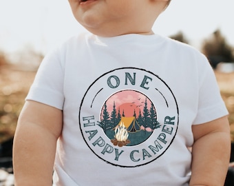 Personalized One Happy Camper First Birthday Shirt for Boys or Girls Camping Theme Birthday Party Gift Camping Shirt Personalized Kids Shirt