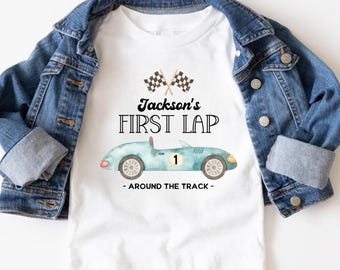 First Lap Around the Track Birthday Shirt, Personalized 1st Birthday Shirt, Race Car Birthday Party, Cars Matching Family Birthday Shirt
