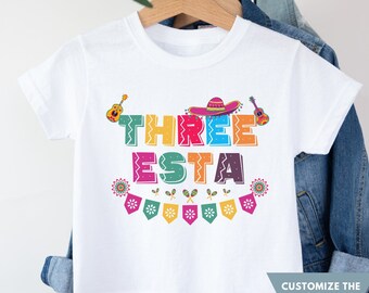 Personalized Three-esta Birthday Shirt, Fiesta Birthday Shirt, 3rd Birthday Outfit, Threeesta Mexican Birthday Party, Matching Family Fiesta