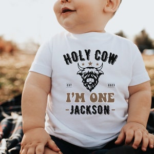 Cow Theme First Birthday Shirts, Holy Cow Family Matching 1st Birthday Tee, Western Highland Cow Birthday Outfit, Wild West Birthday