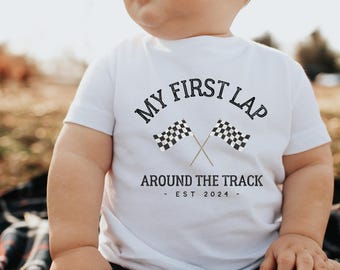 First Lap Around the Track Birthday Shirt, Personalized 1st Birthday Shirt, Race Car Birthday Party, Cars Matching Family Birthday Shirt