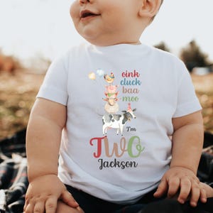 Farm 2nd Birthday Shirt, Cluck Oink Baa Moo I&#39;m Two Birthday Shirt, Barnyard Farm Birthday, Barn Animals Matching Family Shirts, Family Tees