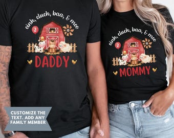 Chemise Cluck Oink Baa Moo, j'ai deux ans, chemise ferme pour 2e anniversaire, anniversaire de la ferme de la basse-cour, chemises assorties pour l'anniversaire des animaux de la grange, maman et moi