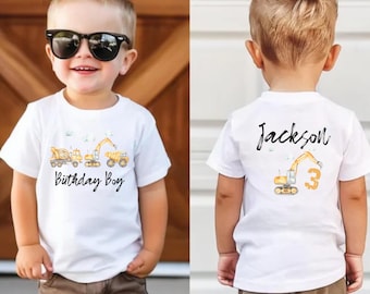 Camisetas a juego para el equipo de construcción, camisetas de cumpleaños de construcción, "Tres y cavando", cumpleaños de excavadora, camiseta de cumpleaños de niño, cumpleaños de camión volquete