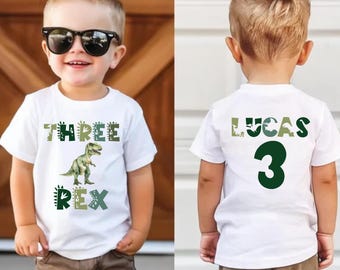 Trois chemises d'anniversaire de famille assorties Rex, chemise d'anniversaire 3 Rex, anniversaire garçon dinosaure, tenue garçon anniversaire dinosaure, chemise trois Rex
