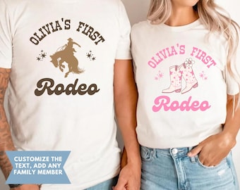 My First Rodeo Birthday Family Matching Shirt, 1st Rodeo Western Farm Theme Birthday Party Tshirt, Cowboy Cowgirl Bday Outfit Mama Daddy Tee