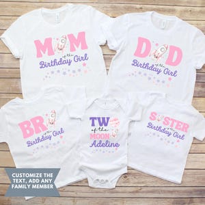 Personalized Two the Moon 2nd Birthday Matching Family Shirts, Outer Space Second Birthday Shirt, Birthday Girl Moon Birthday Shirt Custom