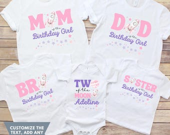 Personalized Two the Moon 2nd Birthday Matching Family Shirts, Outer Space Second Birthday Shirt, Birthday Girl Moon Birthday Shirt Custom