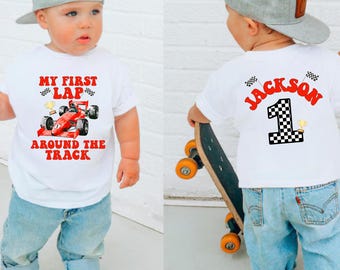 First Lap Around the Track Birthday Shirt, Personalized 1st Birthday Shirt, Race Car Birthday Party, Cars Matching Family Birthday Shirt