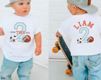 Personalized Born Two Ball Birthday Shirt, 2nd Birthday sports Outfit, Custom Birthday Shirt for Toddler, Personalized Born 2 ball Party Tee